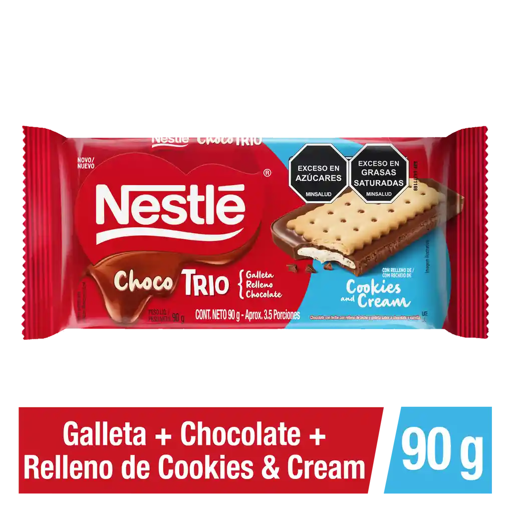 Chocolate ChocoTrio NESTLÉ con galleta y relleno de Cookies and Cream x 90g