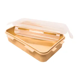 Miniso Contenedor Rectangular de Plástico Beige Blanco de 350 mL