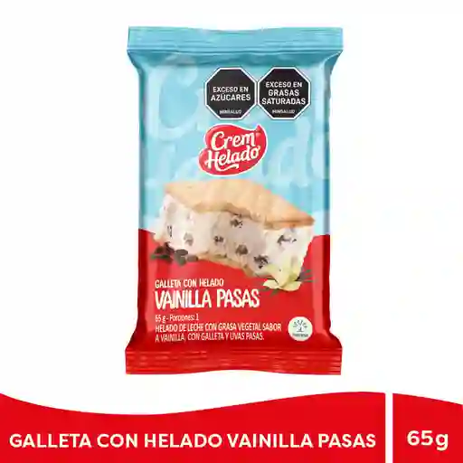 Galleta Con Helado Vainilla y Pasas