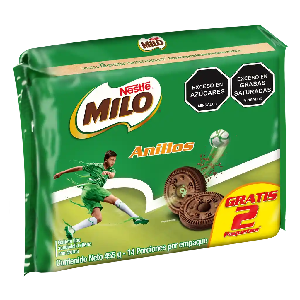 Galletas MILO Anillos rellenas con crema Pague 12 lleve 14 Unds x 455g