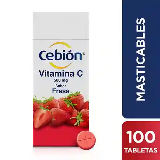 Cebión tabletas Masticables de Vitamina C sabor a Fresa con 100 unidades
