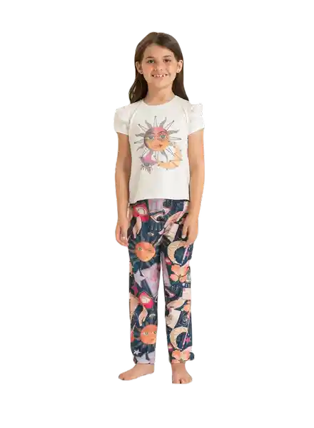 Pijama Camiseta Manga Corta y Pantalón Largo Blanco Talla 6