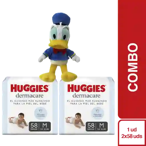 Combo Pañal Huggies 2/M Cuidado + Disney Peluche Pato Donald