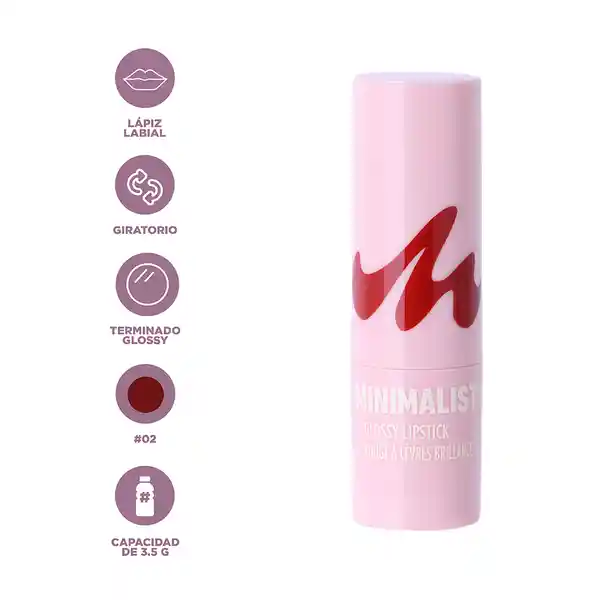 Lápiz Labial Brillante Serie Minimalist 02 Miniso