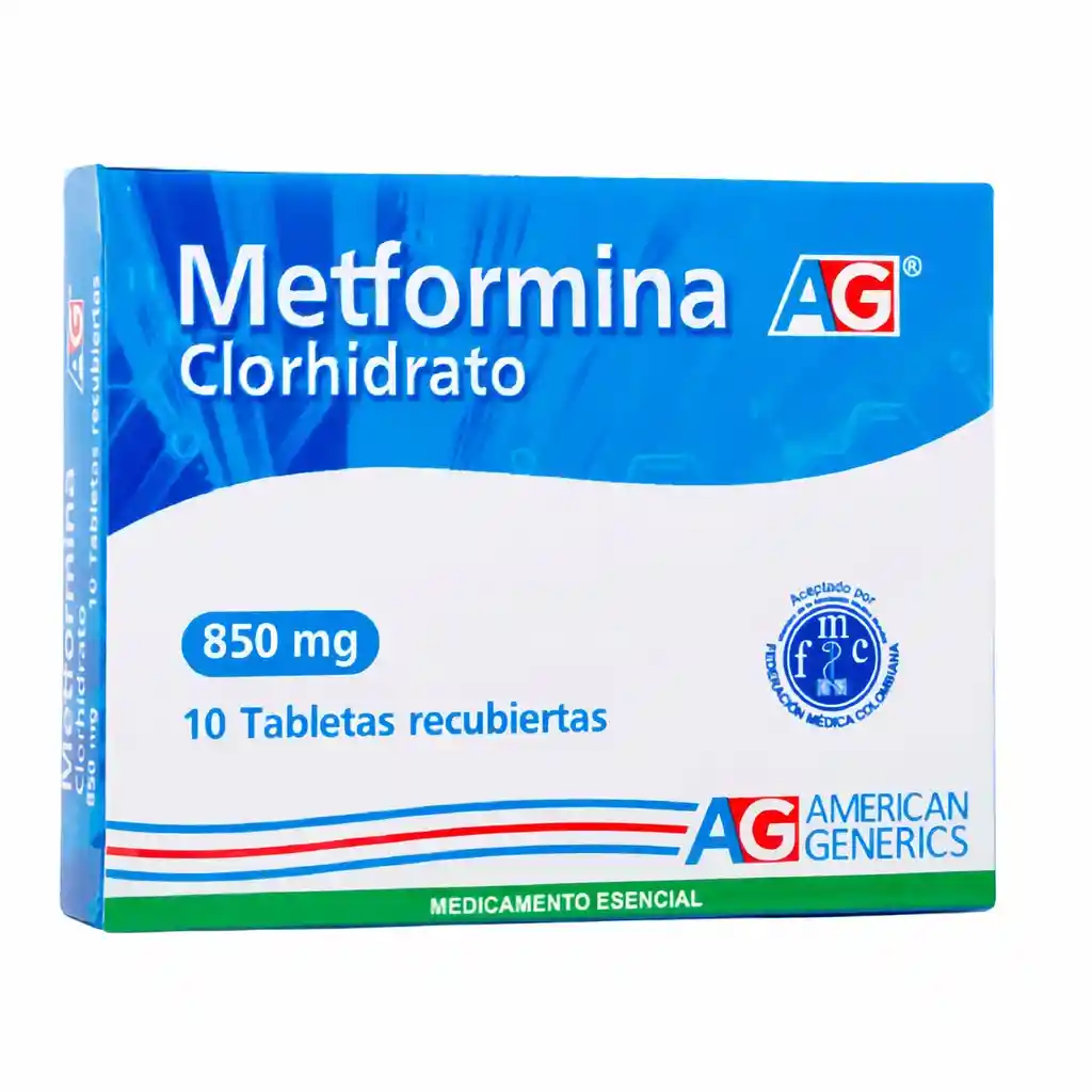 Metformina Clorhidrato 850 Mg Caja x 10 Tabletas Recubiertas