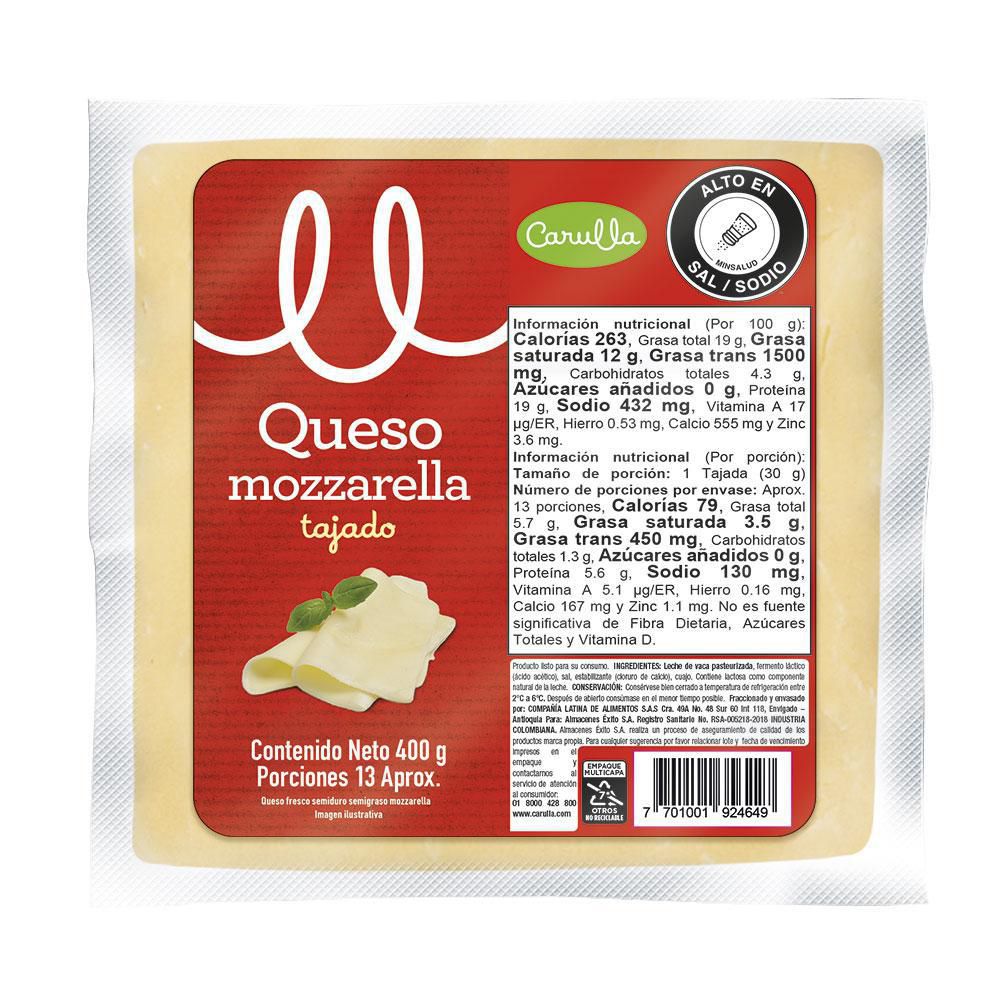 Queso Mozzarella Tajado Carulla 400 g