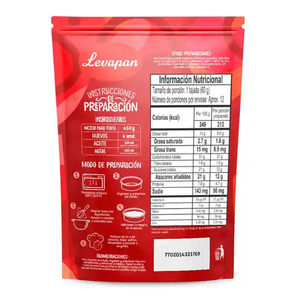 Levapan Mezcla Para Torta y Cupcakes Vainilla