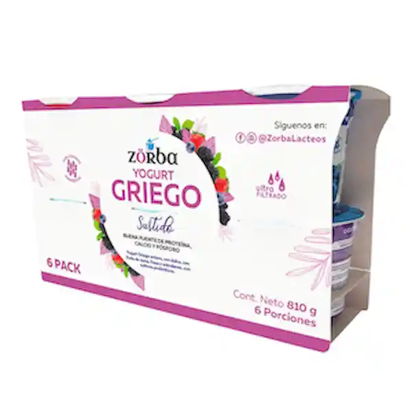 Zorba Yogurt Griego Sabor a Melocotón Fresa y Mora