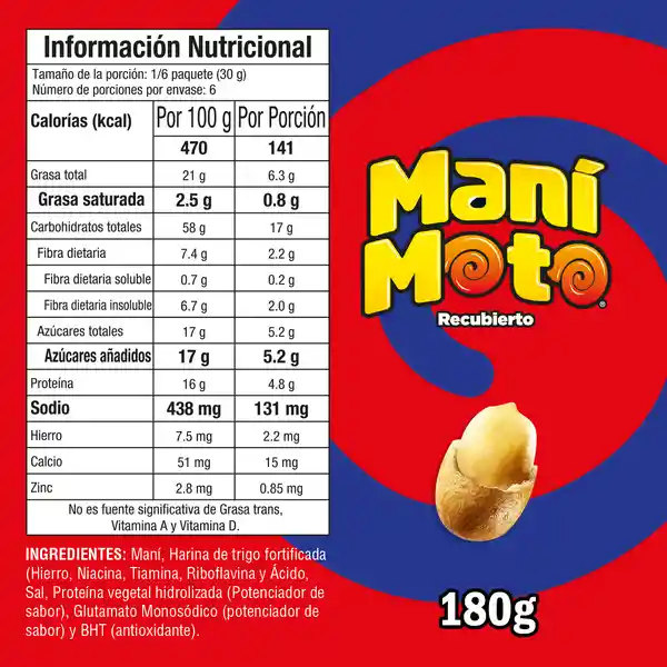 Mani Moto Snack Natural 180 g