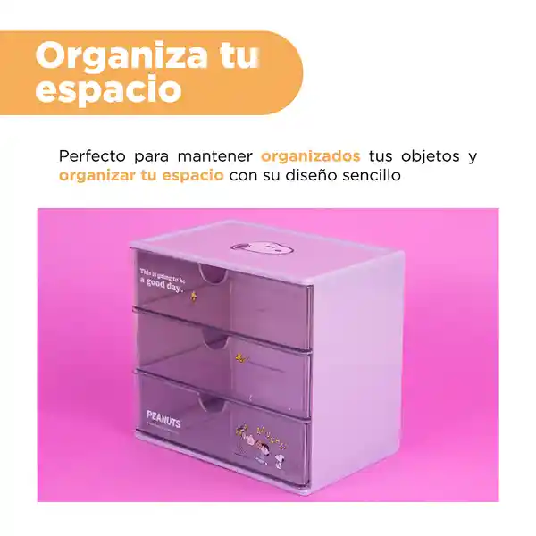 Organizador de Plástico Con Cajones Snoopy Morado Miniso