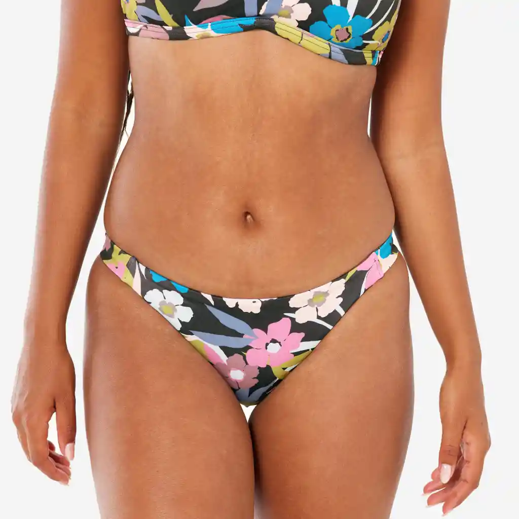 Panty de Bikini Para Playa Para Mujer Olaian - Negro Con Flores