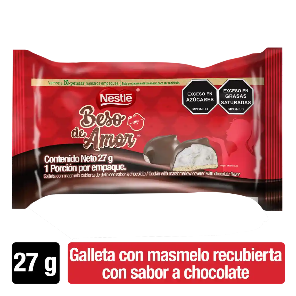 Galleta masmelo BESO DE AMOR cubierta sabor chocolate x 27g