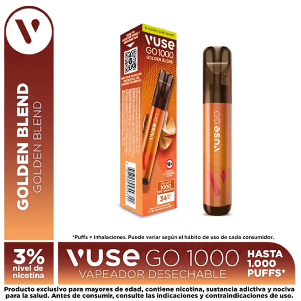 Vapeador Vuse Go Golden Blend 3% X 1000 Puffs