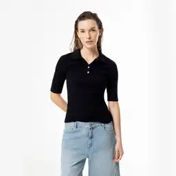 Camiseta Polo Manga Corta en Rib Algodón Femenino Lacet Gef Talla S