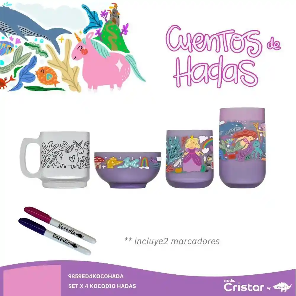 Set X 4 Kocodio Hadas y Sirenas Cristar 9859edkocohada