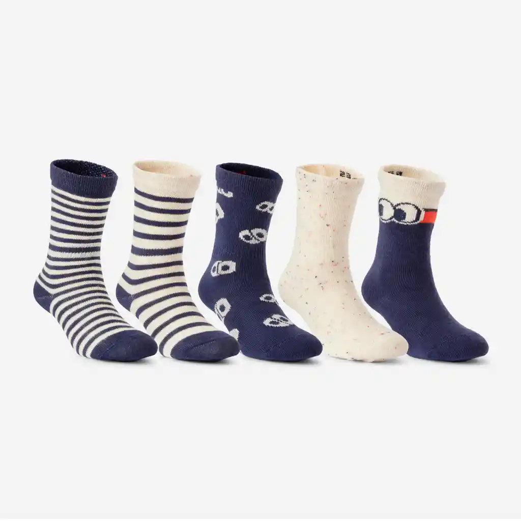 Medias de Fitness Media Caña 5 Pares Para Niños y Bebés Domyos 100 Azul Oscuro