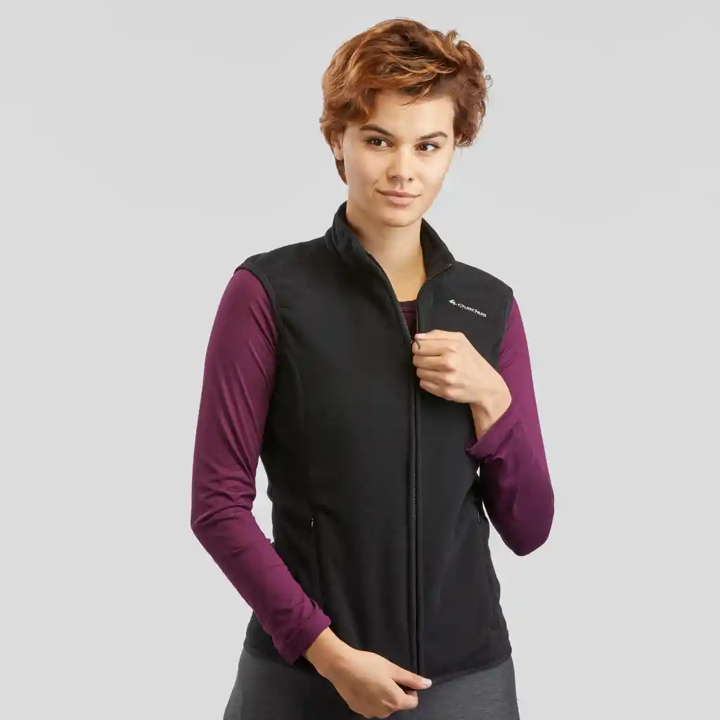 Chaleco Polar de Senderismo Para Mujer Quechua Mh120 Negro