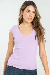 Camiseta Basica Escote V Color Lila Talla XS Ragged