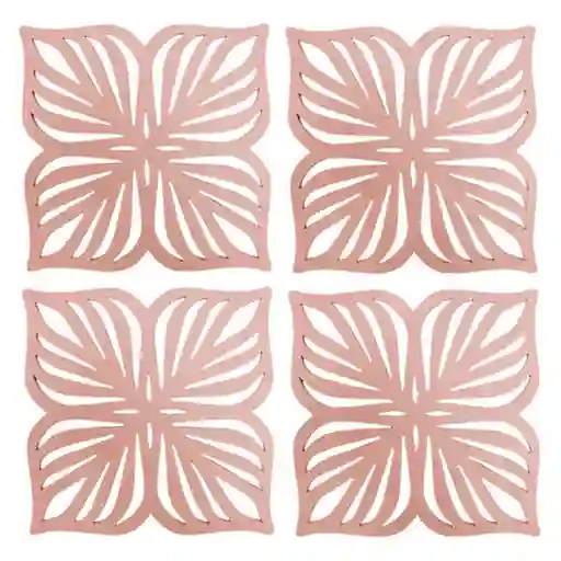 Marres Set Posavaso Flor Rosado Madera 10 x 1 cm