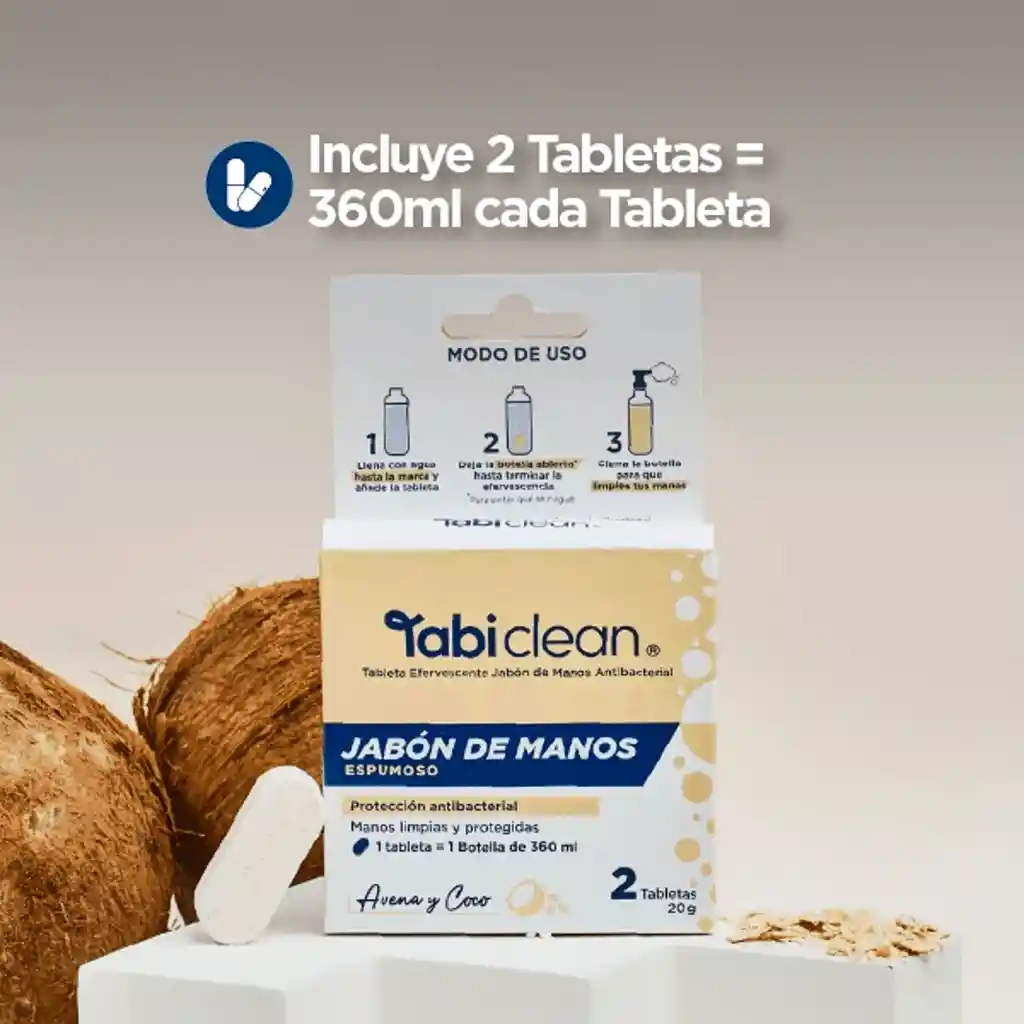 Caja Repuesto Jabón de Manos Tabi Clean: 2 tabletas rinden 720 ml