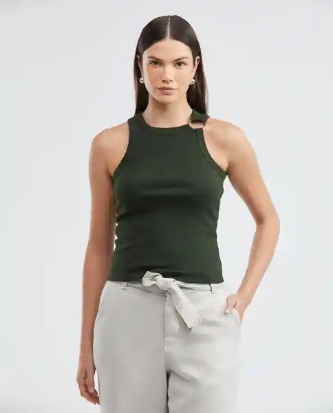 Camiseta Ribbed Tanktop Verde Soldado Ultraoscuro Talla Xs Mujer Chevignon