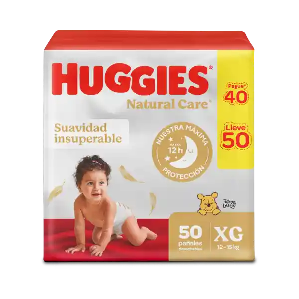 Pañales Huggies Natural Care Etapa 4/XG PROMO Pague 40 lleve 50 Unidades