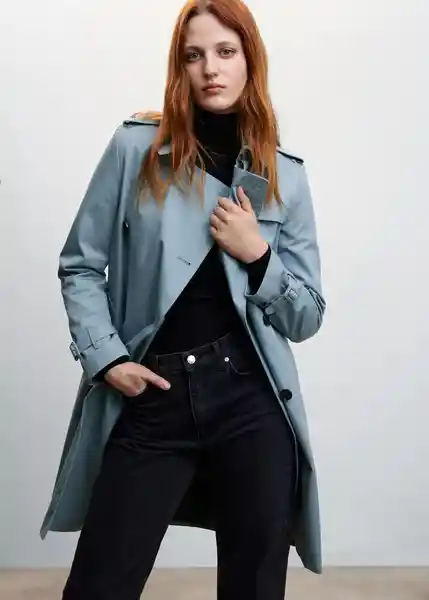 Gabardina Trench Polana Azul Talla 25 Mujer Mango