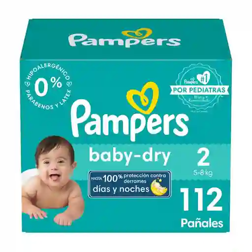 Pañales Pampers Baby-Dry Talla 2 112 Und