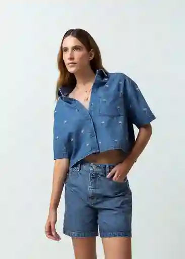 Camisa Tulia Mujer Azul Indigo Medio Talla S 412G305 Naf Naf