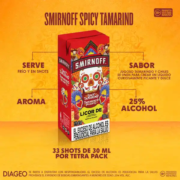 Smirnoff Licor de Vodka Tamarindo Picante 1000 mL