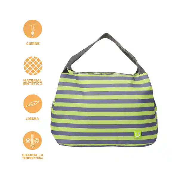 Lonchera Rayas Verde y Gris Miniso
