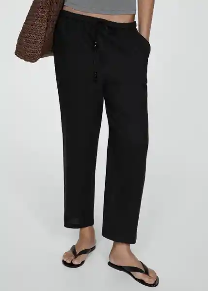 Pantalón Linen Negro Talla XL Mujer Mango