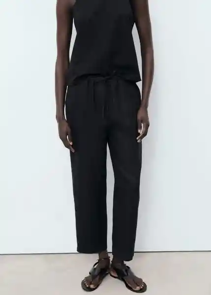 Pantalón Linen Negro Talla XS Mujer Mango