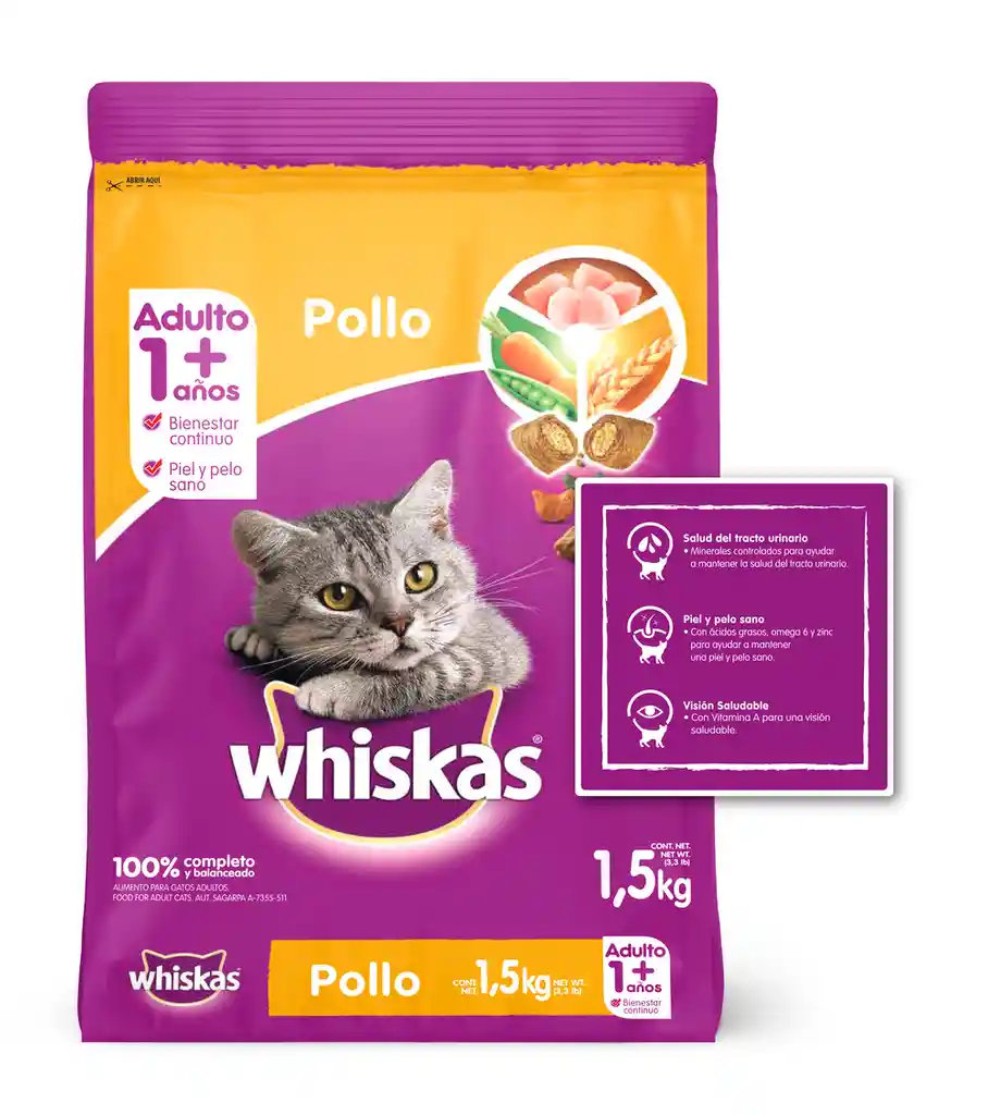 Whiskas Alimento para Gato Adulto Sabor Pollo