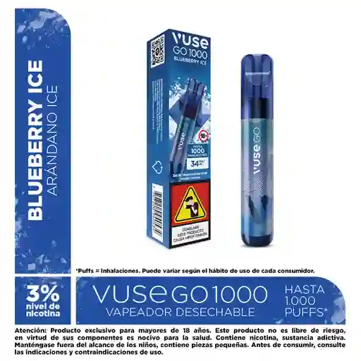 Vuse Go Vapeador Blueberry Ice 1000 Puffs 3%