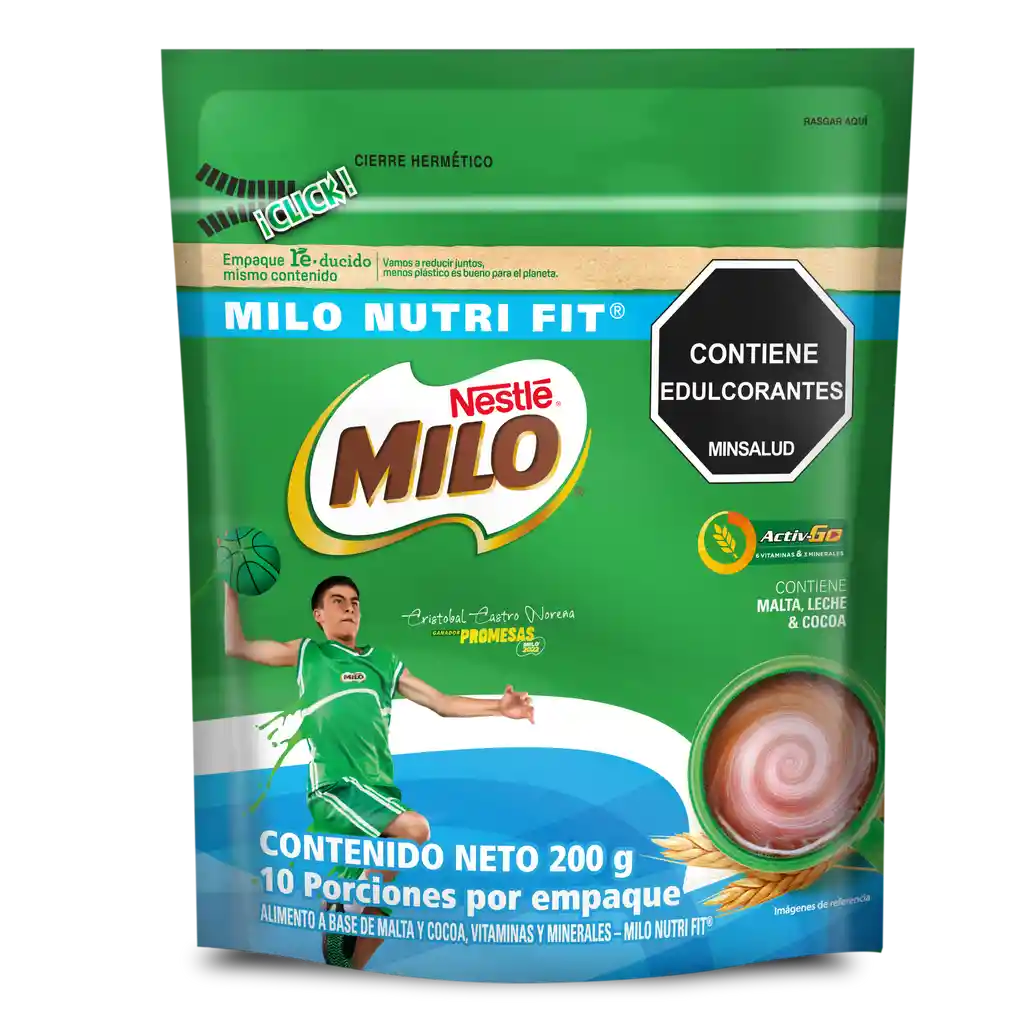 Bebida achocolatada con malta MILO NUTRIFIT menos azucares* x 200g