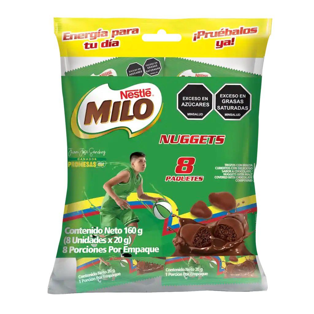 MILO NUGGETS cubiertos con sabor a chocolate 8 Unds x 160g
