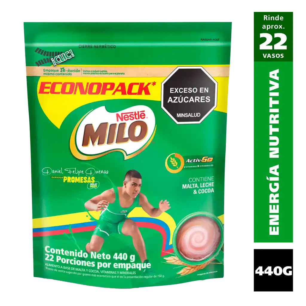Bebida achocolatada con malta MILO ACTIV-GO Econopack x 440g