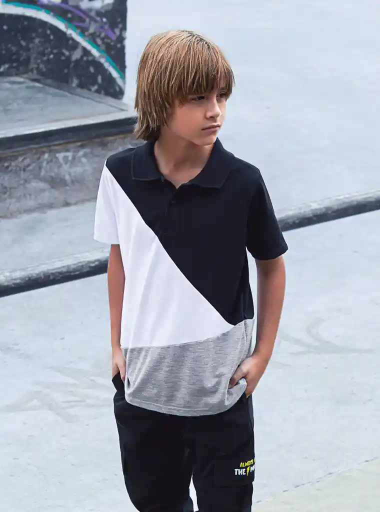 Polo Bloques Irregulares Talla 4 Negro