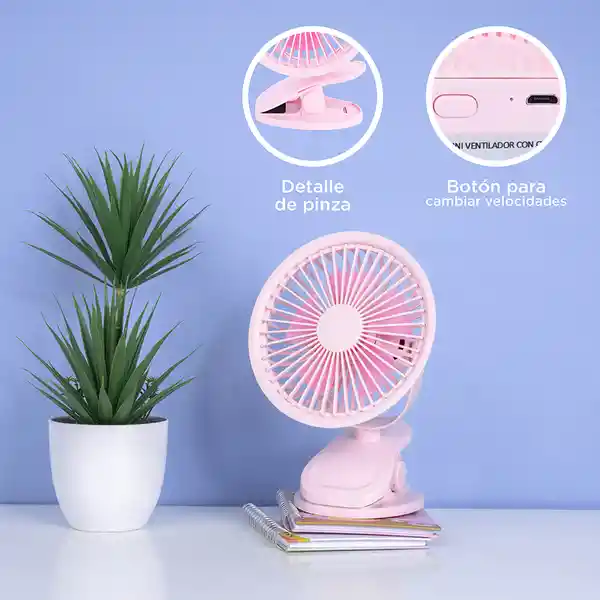 Ventilador de Escritorio Mini Con Clip Rosa Miniso