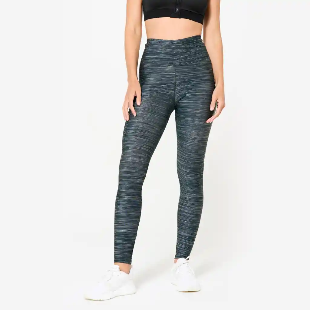 Leggings Talle Alto Fitness Mujer Estampado Gris Jaspeado
