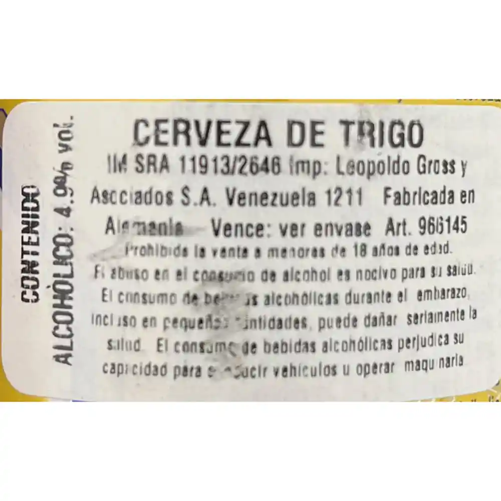 Oettinger Hefeweisbier Cerveza Clásica