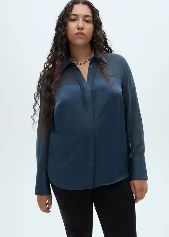 Camisa Doyle Azul Noche Talla S Mujer Mango