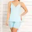 Croydon Pijama Florecita Mujer Azul Celeste Talla S