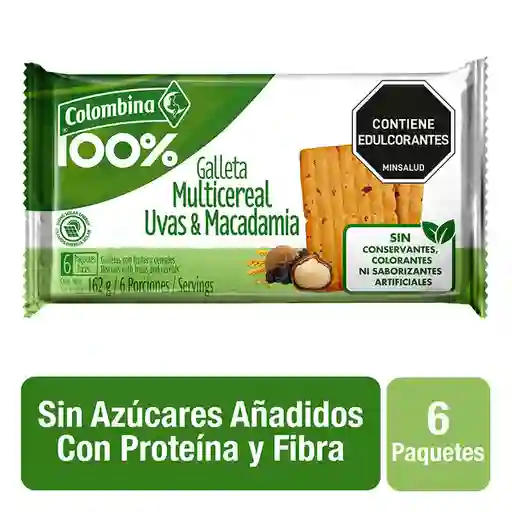 Colombina 100% Galleta Multicereal Uvas y Macadamia