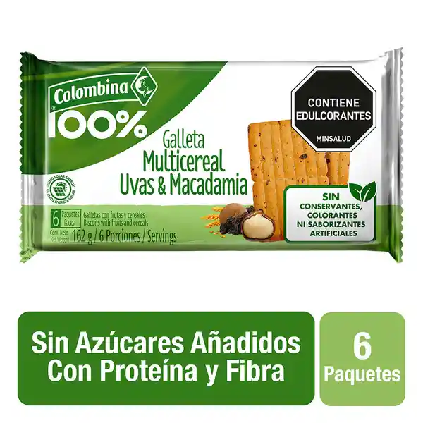 Colombina 100% Galleta Multicereal Uvas y Macadamia