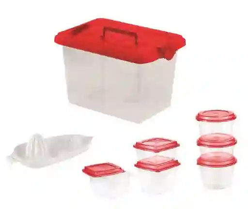 Caja + 6 Recip Redon+exprimidor Cereza
