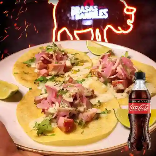 Tacos de Ceviche de Chicharrón +Cocacola Zero 400Ml