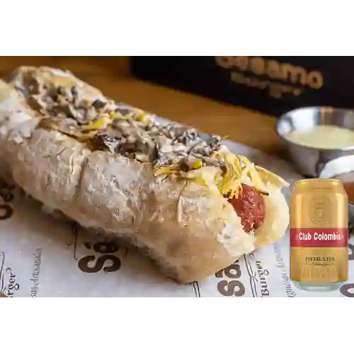 Combo Perro Pollo Champiñones + Club Col. Dorada Lta 330ml