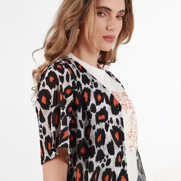 Blusa Cuello V Manga Corta Multicolor Talla S 539852